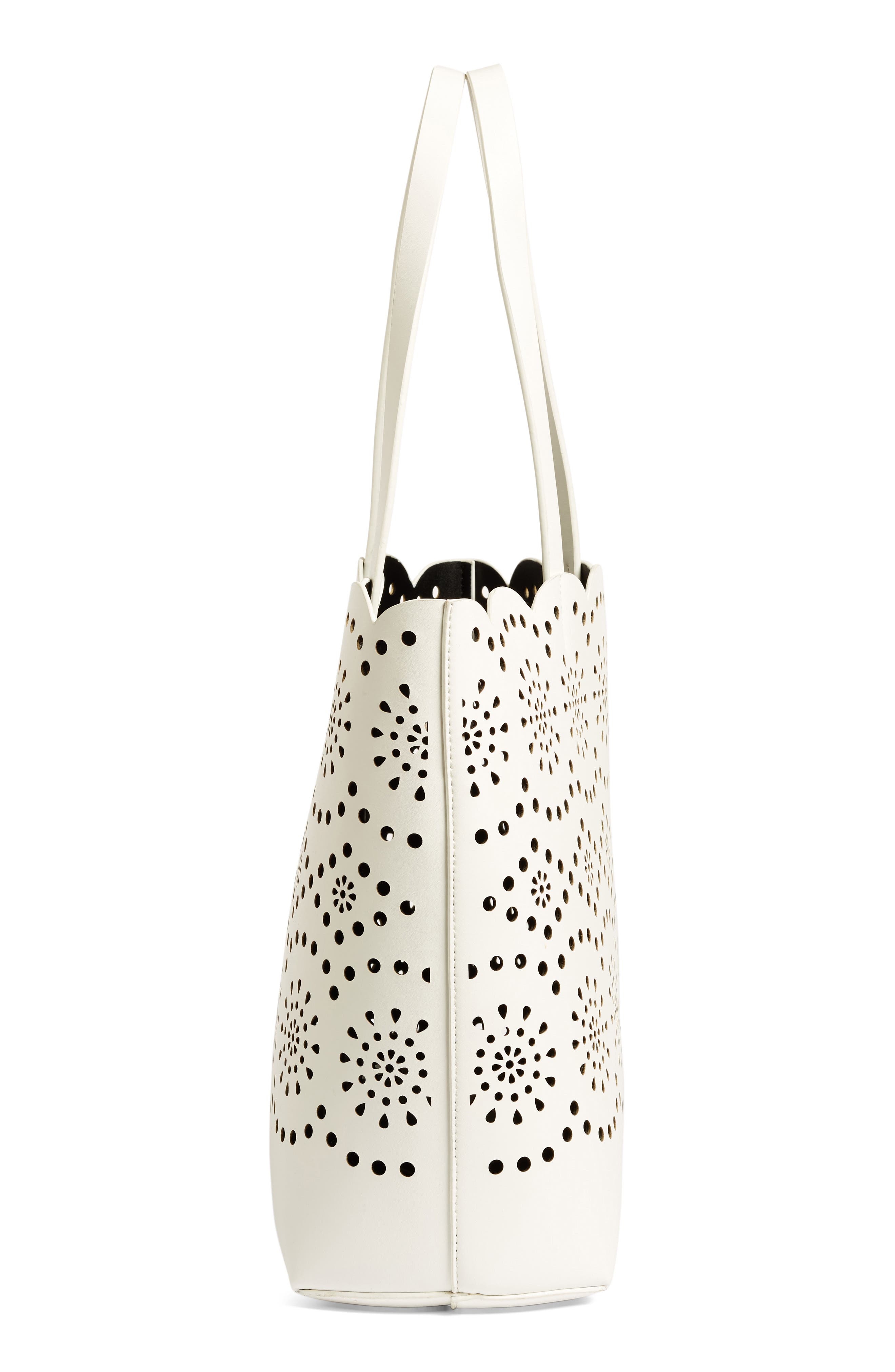 Lily Scallop Faux Leather Tote, Alternate, color, WHITE SNOW