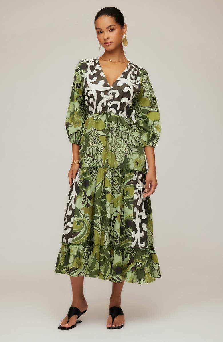 FIFTEEN TWENTY Nicki Tiered Ruffle Maxi Dress, Alternate, color, Green Print