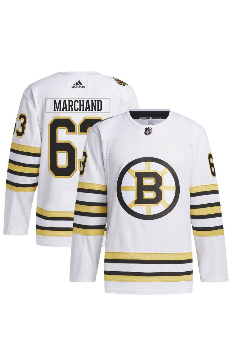 adidas Men's adidas Brad Marchand White Boston Bruins  Primegreen 100th Anniversary Authentic Player Jersey, Alternate, color, 