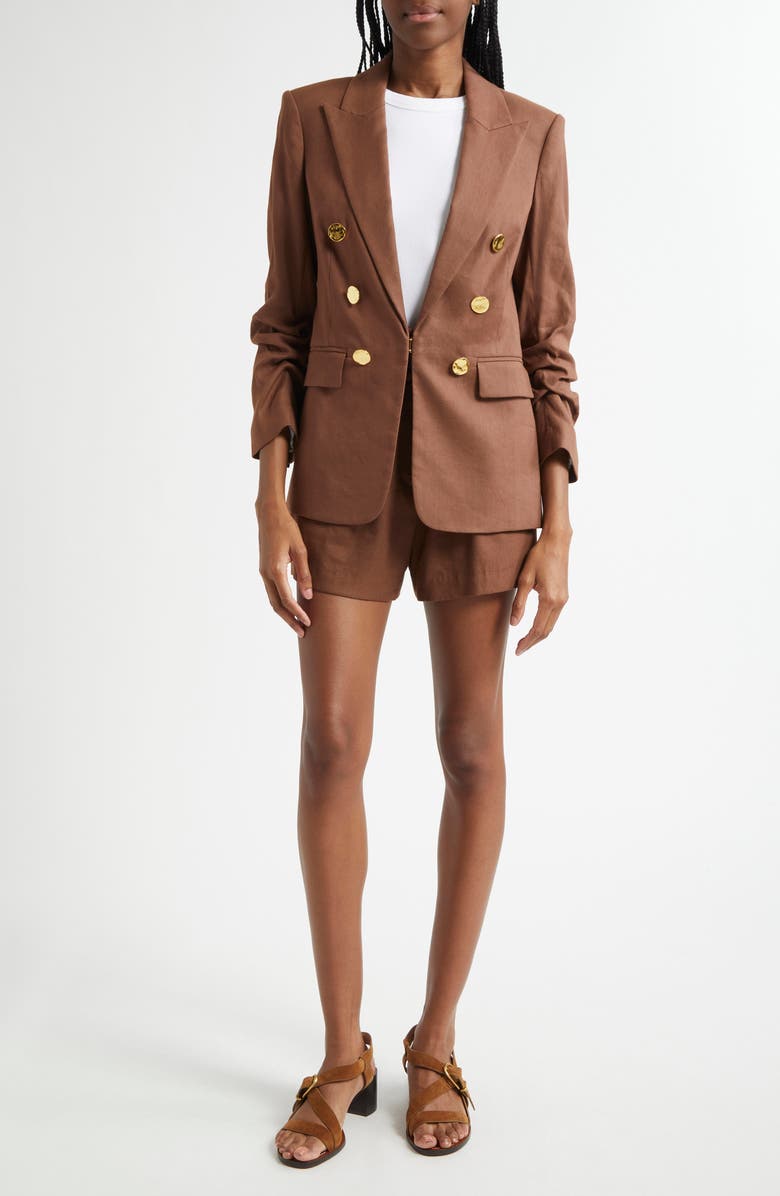 Veronica Beard Piper Pleated Linen Blend Shorts, Alternate, color, Light Chicory