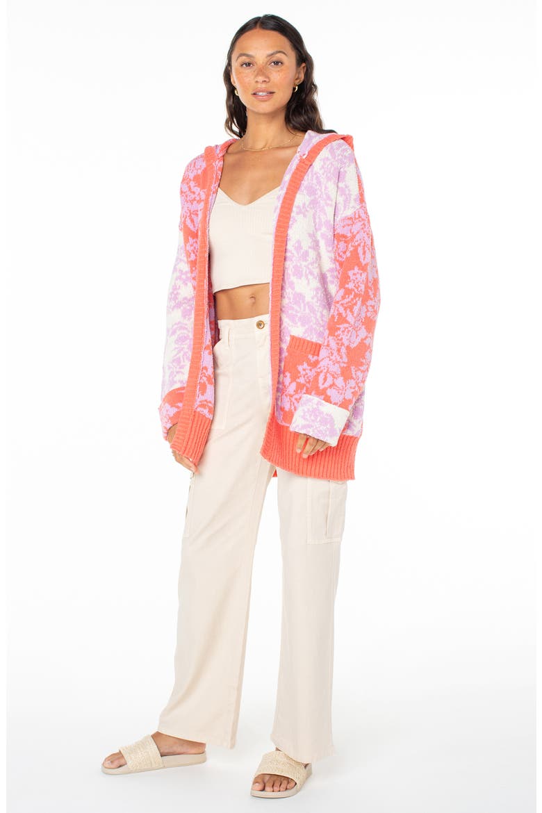 Laurel Oversize Hoodie Cardigan, Alternate, color, SUGAR CORAL SOLID