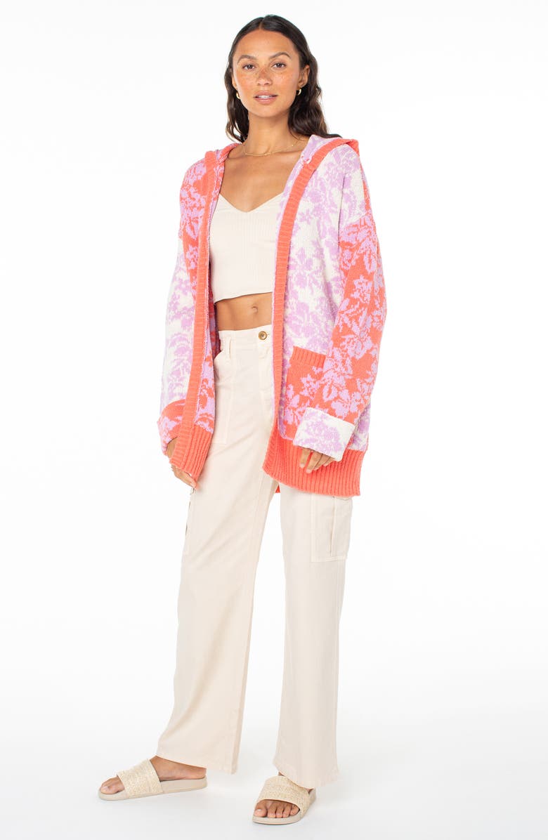 Roxy Laurel Oversize Hoodie Cardigan, Alternate, color, Sugar Coral Solid