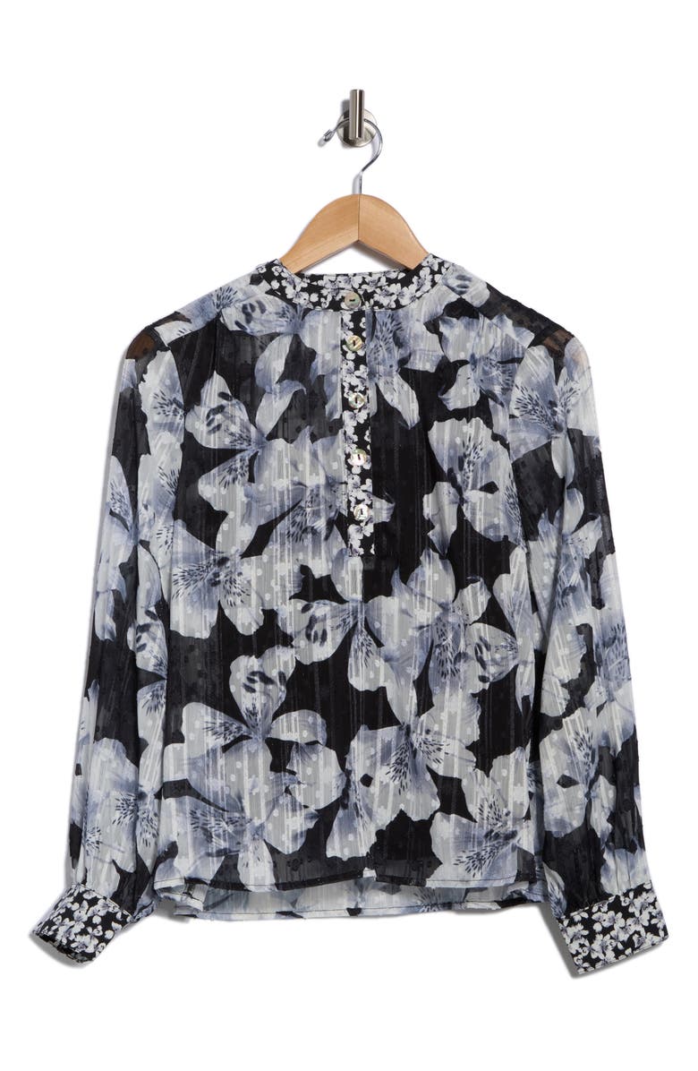 Nicole Miller Print Long Sleeve Top, Alternate, color, Hibiscus Large