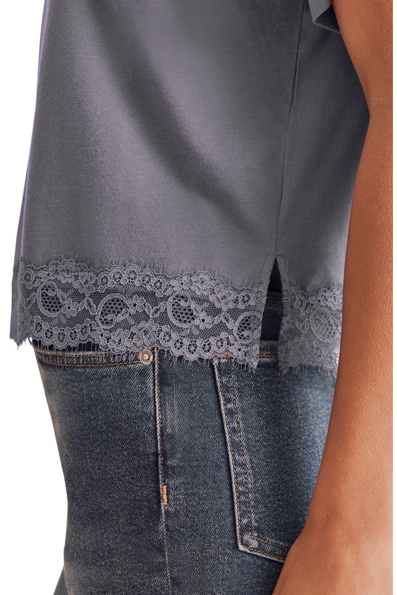 Lainey Lace Trim Jersey Tee, Alternate, color, ASH NAVY BLUE