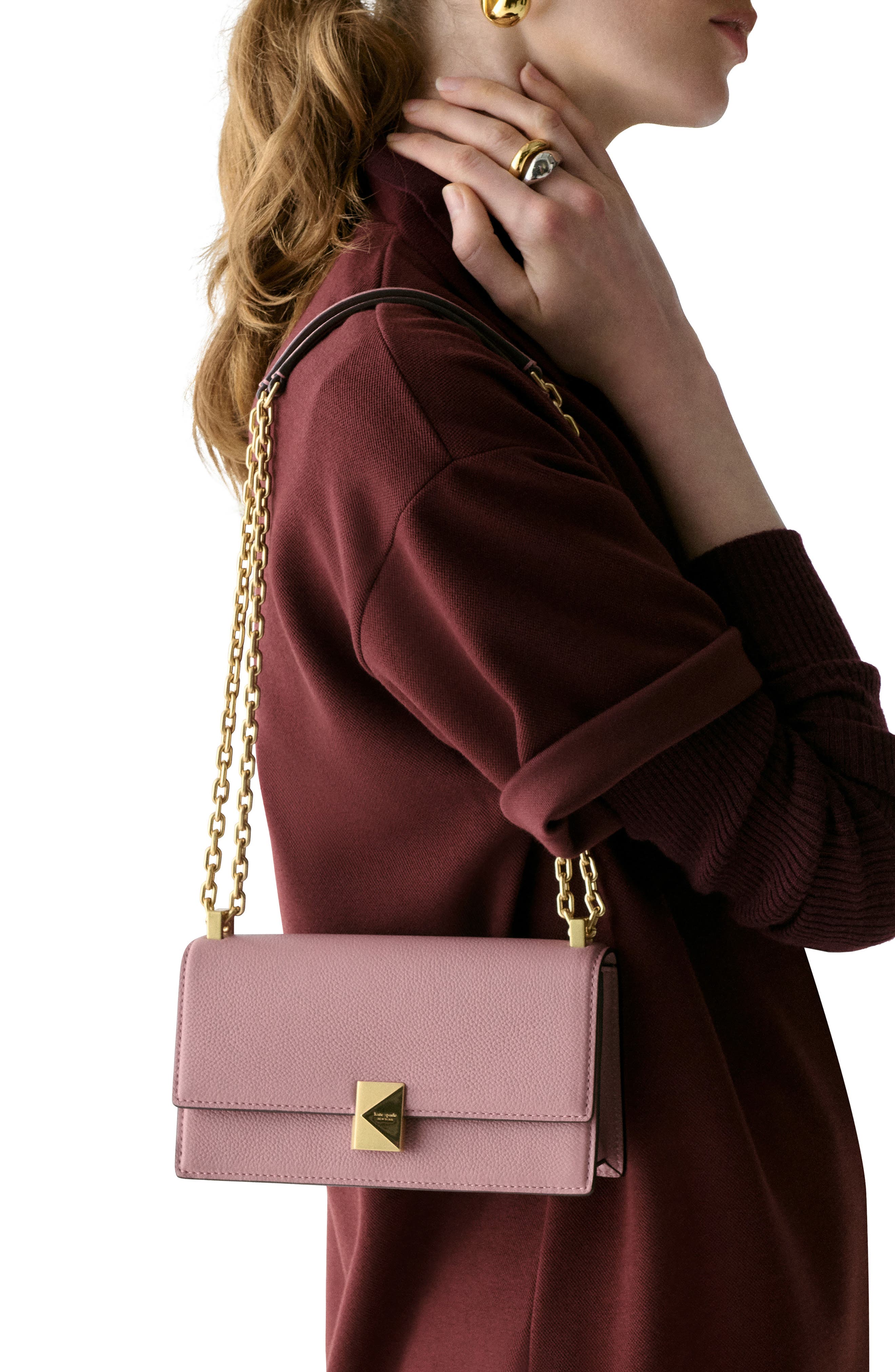 Kate Spade New York deco pebble leather convertible crossbody bag, Alternate, color, Dusk Rose