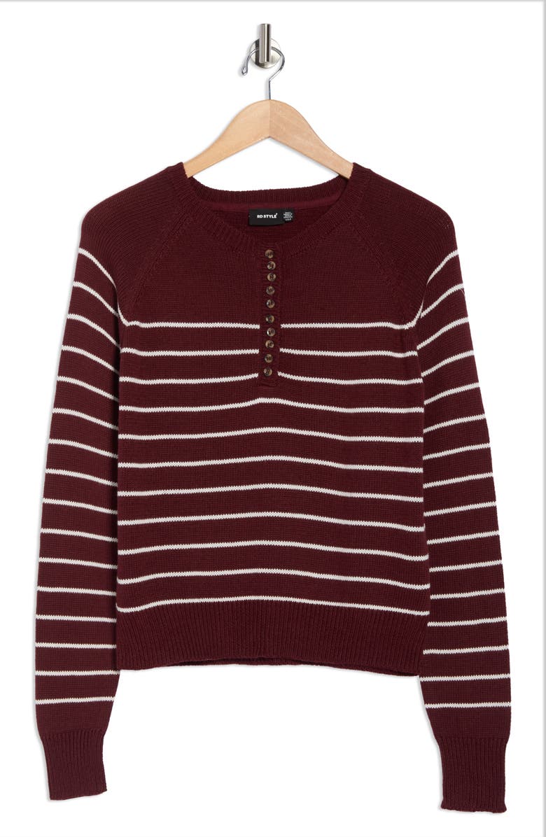 RD Style Stripe Cotton Blend Henley Sweater, Alternate, color, Deep Burgundy
