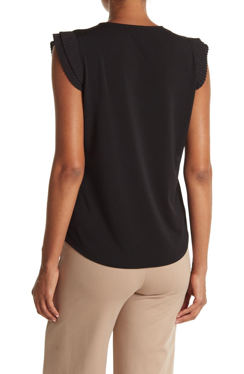 Adrianna Papell V-Neck Double Pleated Sleeve Moss Crepe Top, Alternate, color, 