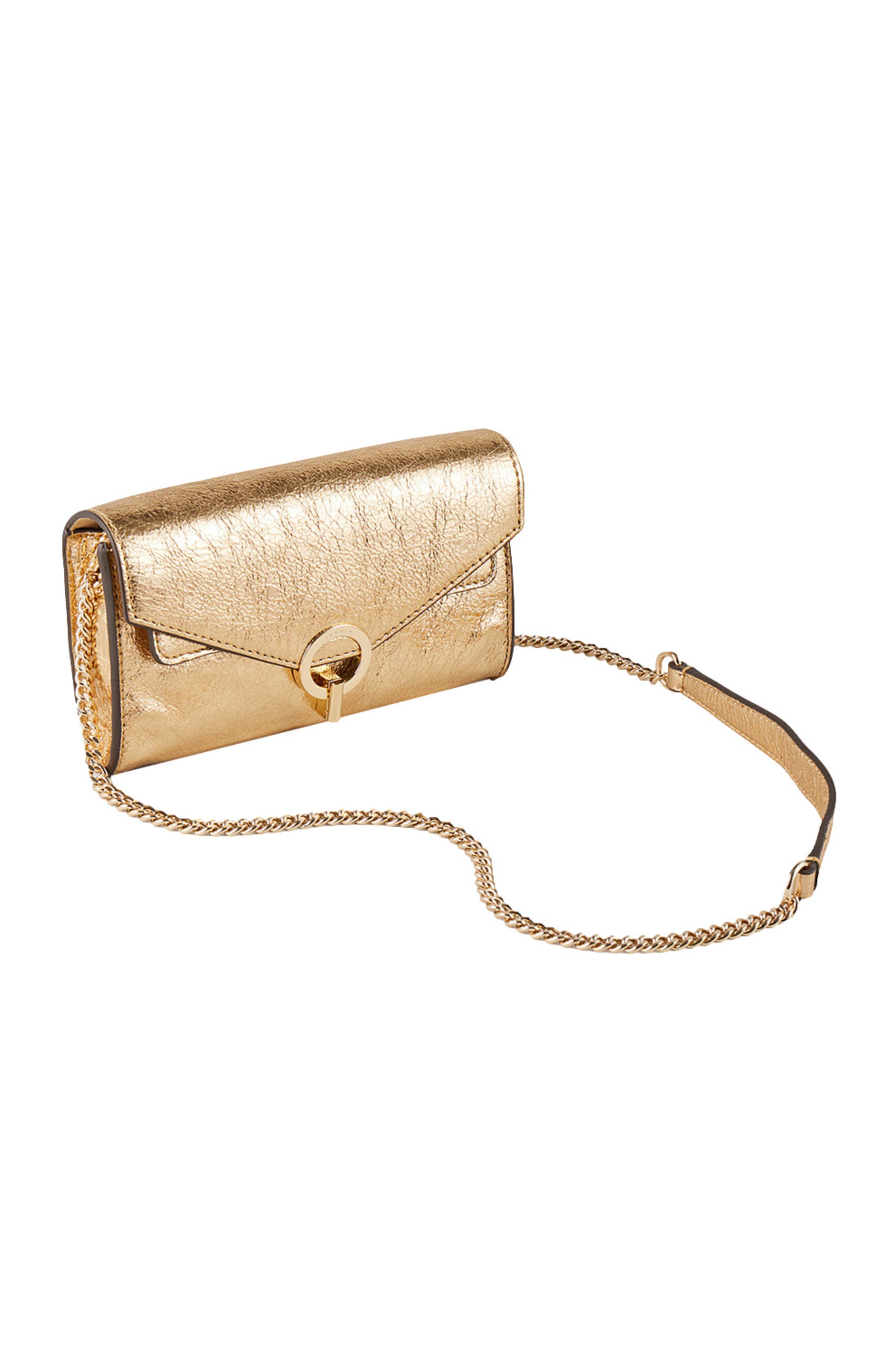 SANDRO Gold leather clutch bag, Alternate, color, 