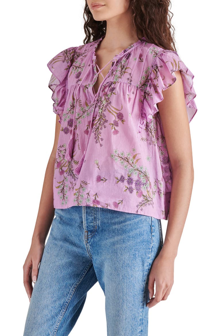 Bellamy Floral Ruffle Top, Alternate, color, PURPLE