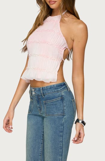 Amit Ruffle Tiered Chiffon Halter Top