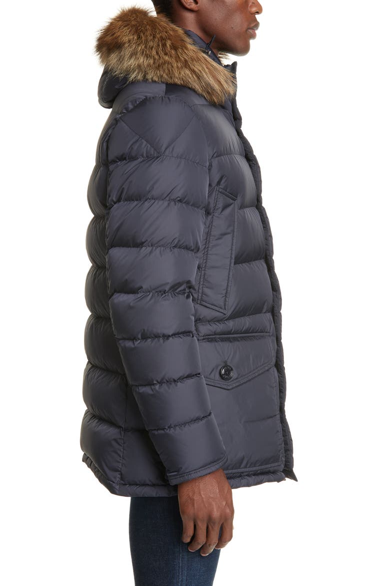 Cluny Down Parka with Genuine Fur Trim Hood, Alternate, color, NAVY