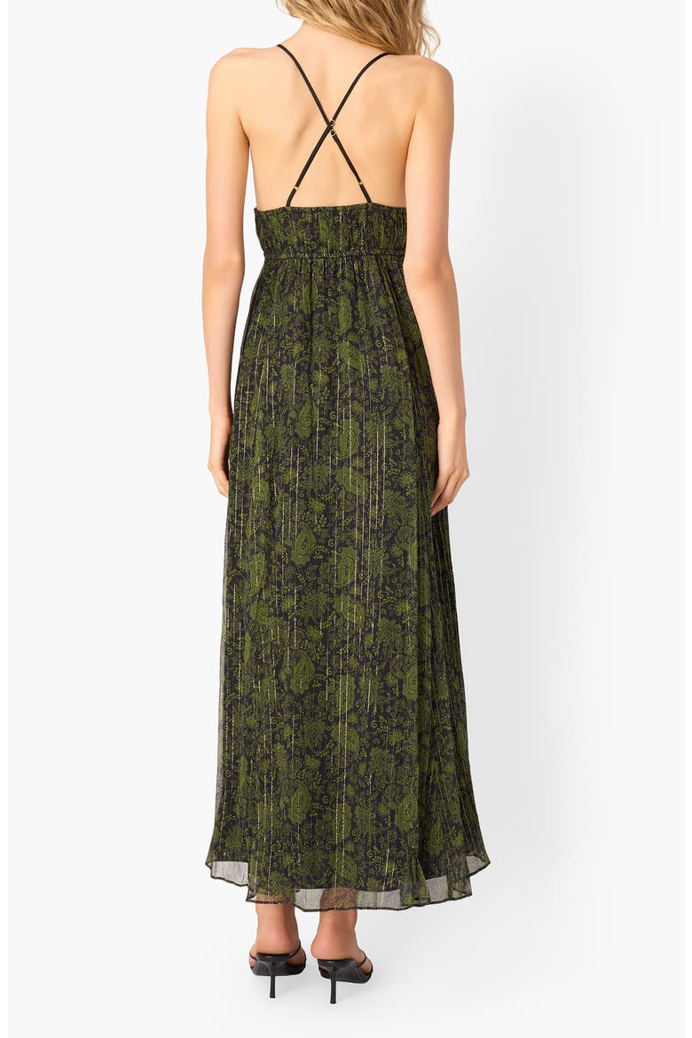 Dorinda Metallic Stripe Paisley Silk Blend Chiffon Maxi Dress, Alternate, color, FOREST PAISLY