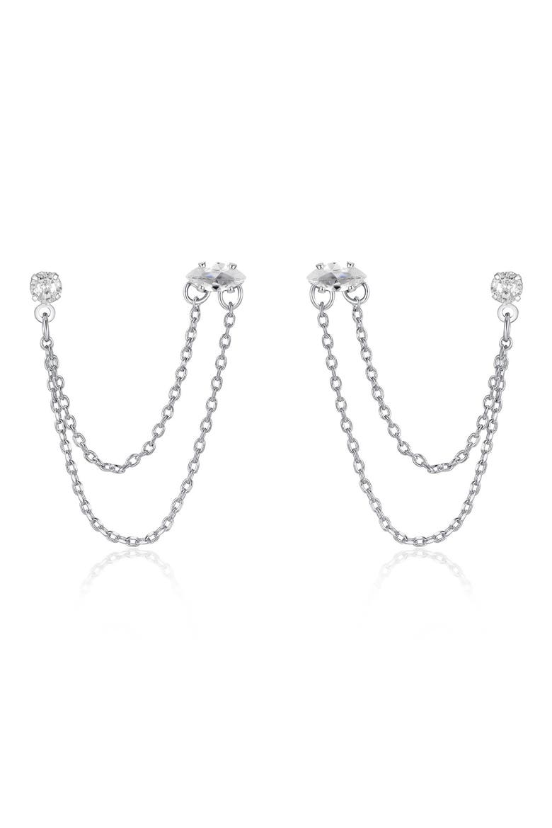 Double Piercing Chain Drop Earrings, Main, color, SILVER