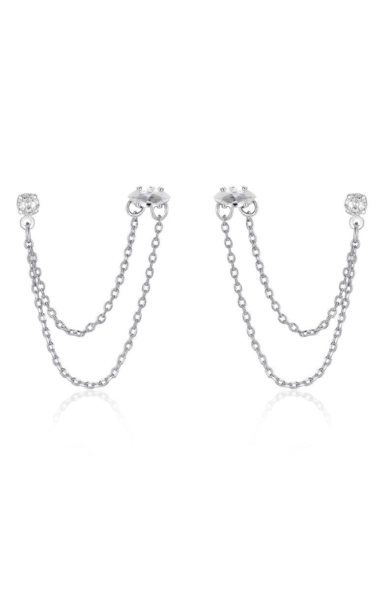 Ettika Double Piercing Chain Drop Earrings, Main, color, Silver