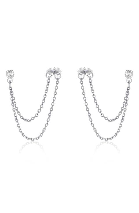 Double Piercing Chain Drop Earrings