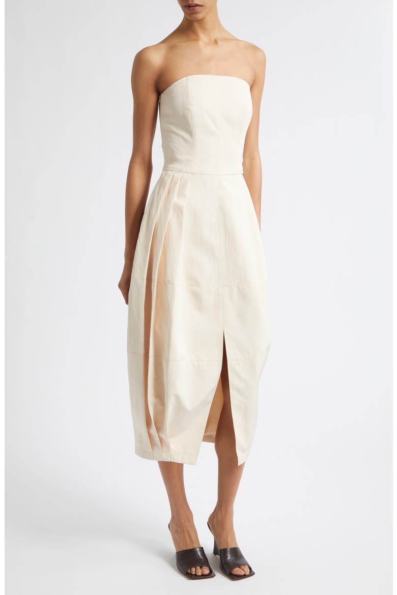 Senita Strapless Midi Dress, Alternate, color, BEIGE