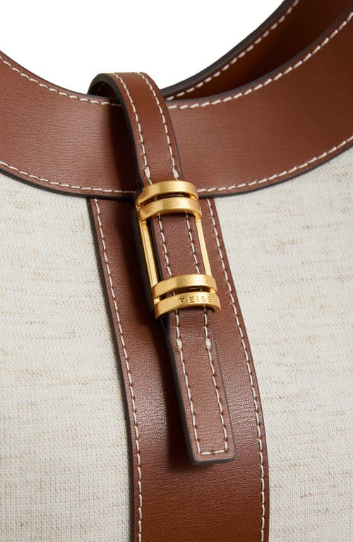Reiss Lyra Leather & Cotton Canvas Tote In Beige