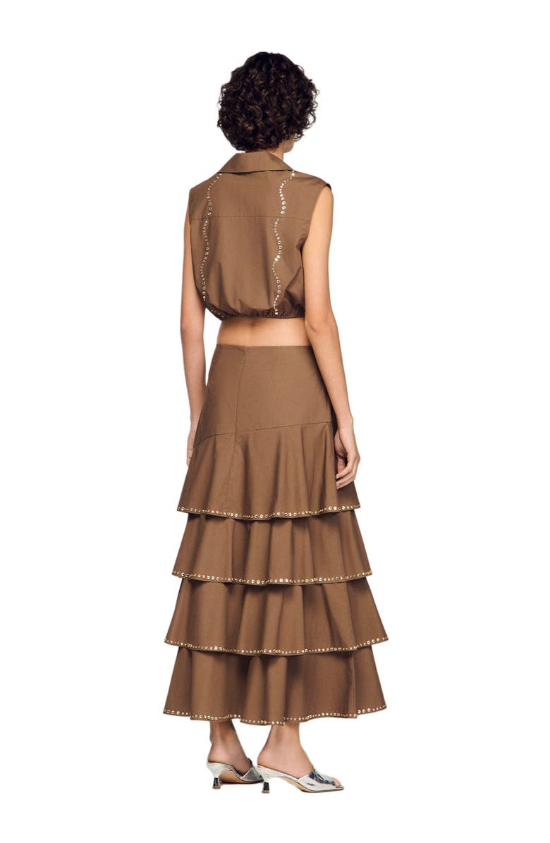 SANDRO Long ruffled rhinestone skirt, Alternate, color, Brown