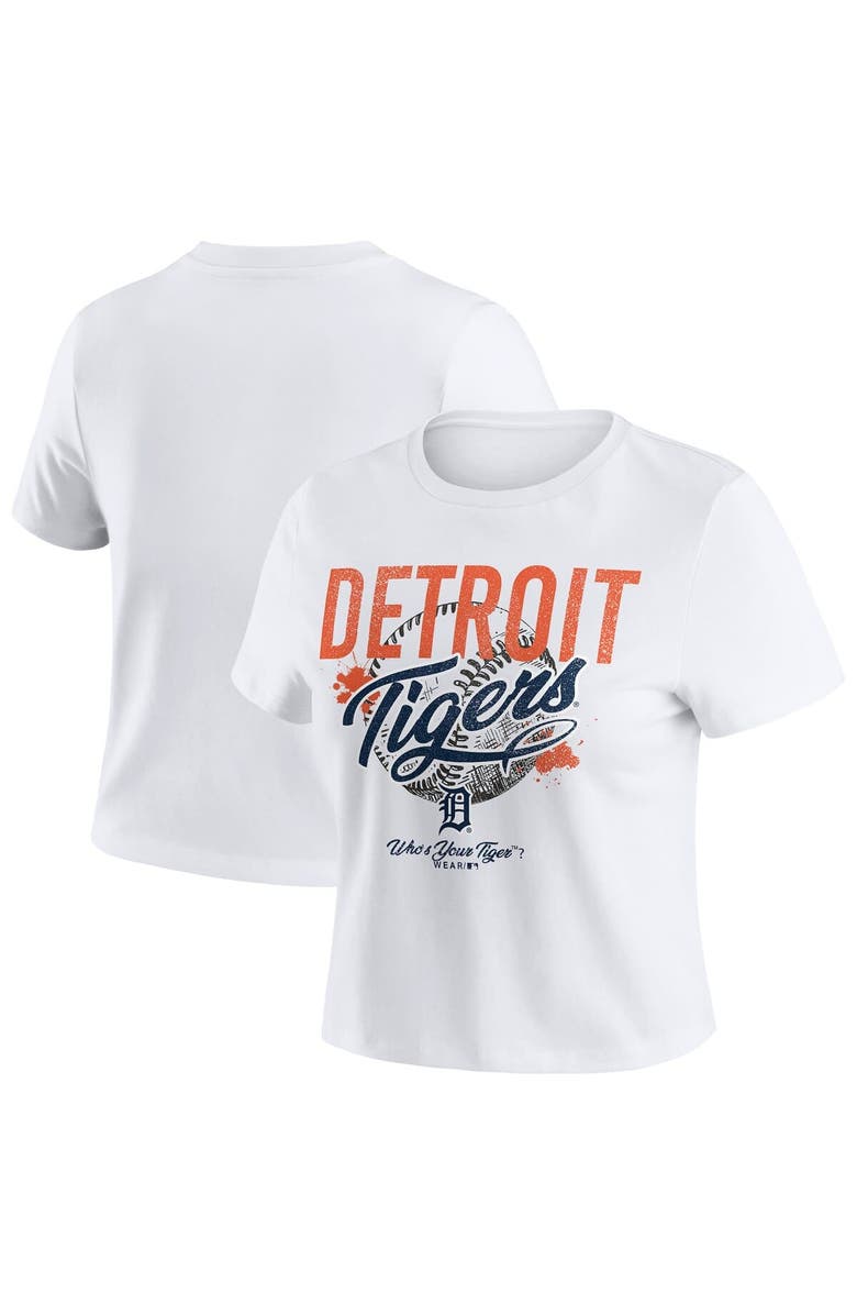 WEAR by Erin Andrews Women's WEAR by Erin Andrews  White Detroit Tigers Distressed Cropped Baby T-Shirt, Alternate, color, 
