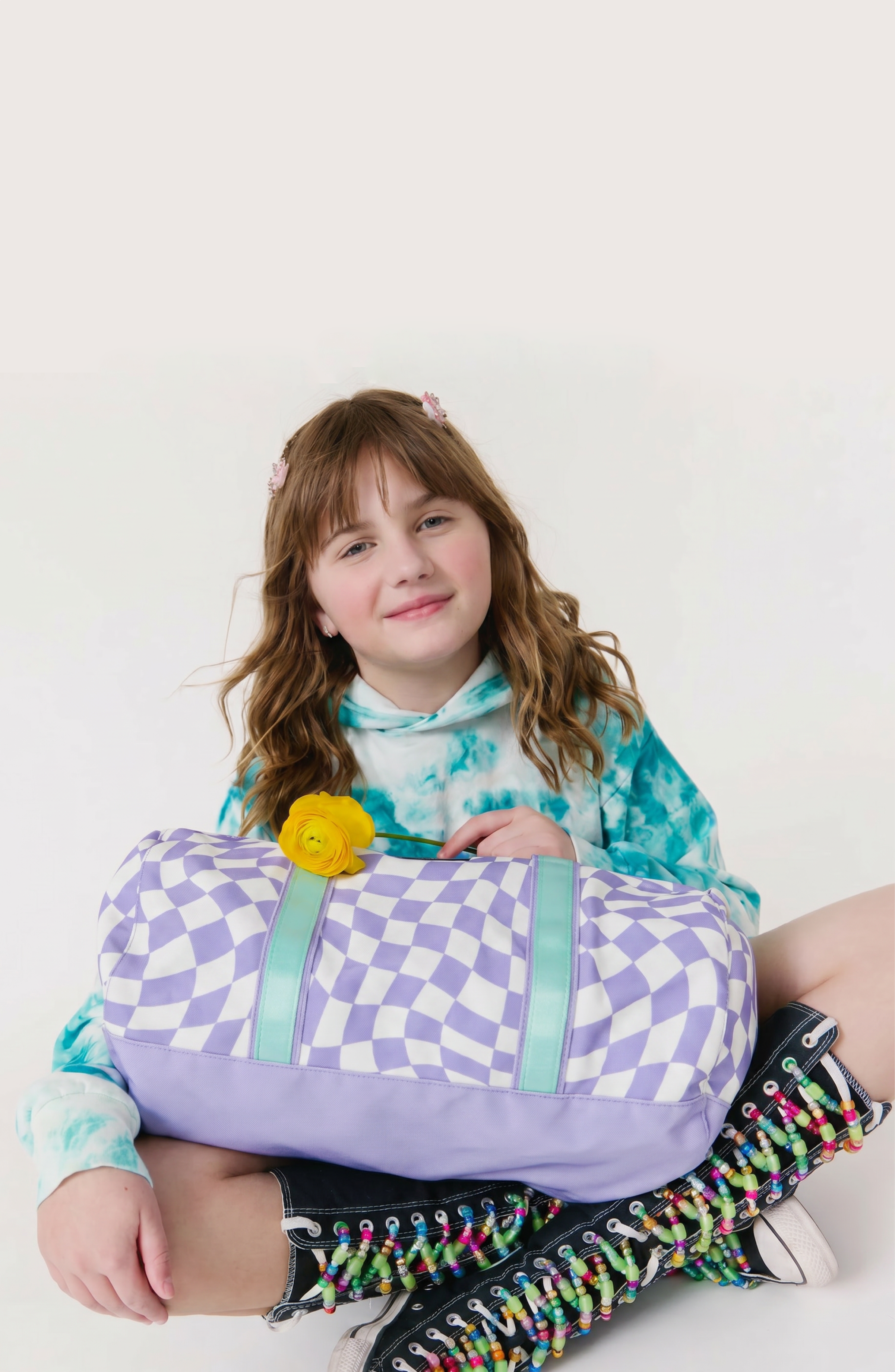 Kids' Travel Duffle Bag, Alternate, color, Purple Checker