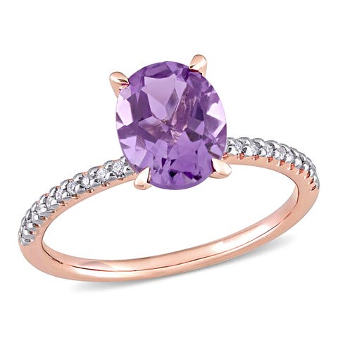 Amethyst & Diamond Oval Ring 14k