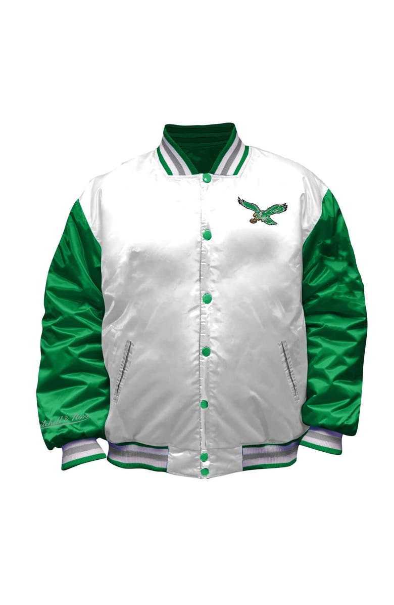 Mitchell & Ness Women's Mitchell & Ness White Philadelphia Eagles Throwback Plus Size Full-Snap Satin Jacket, Alternate, color, 
