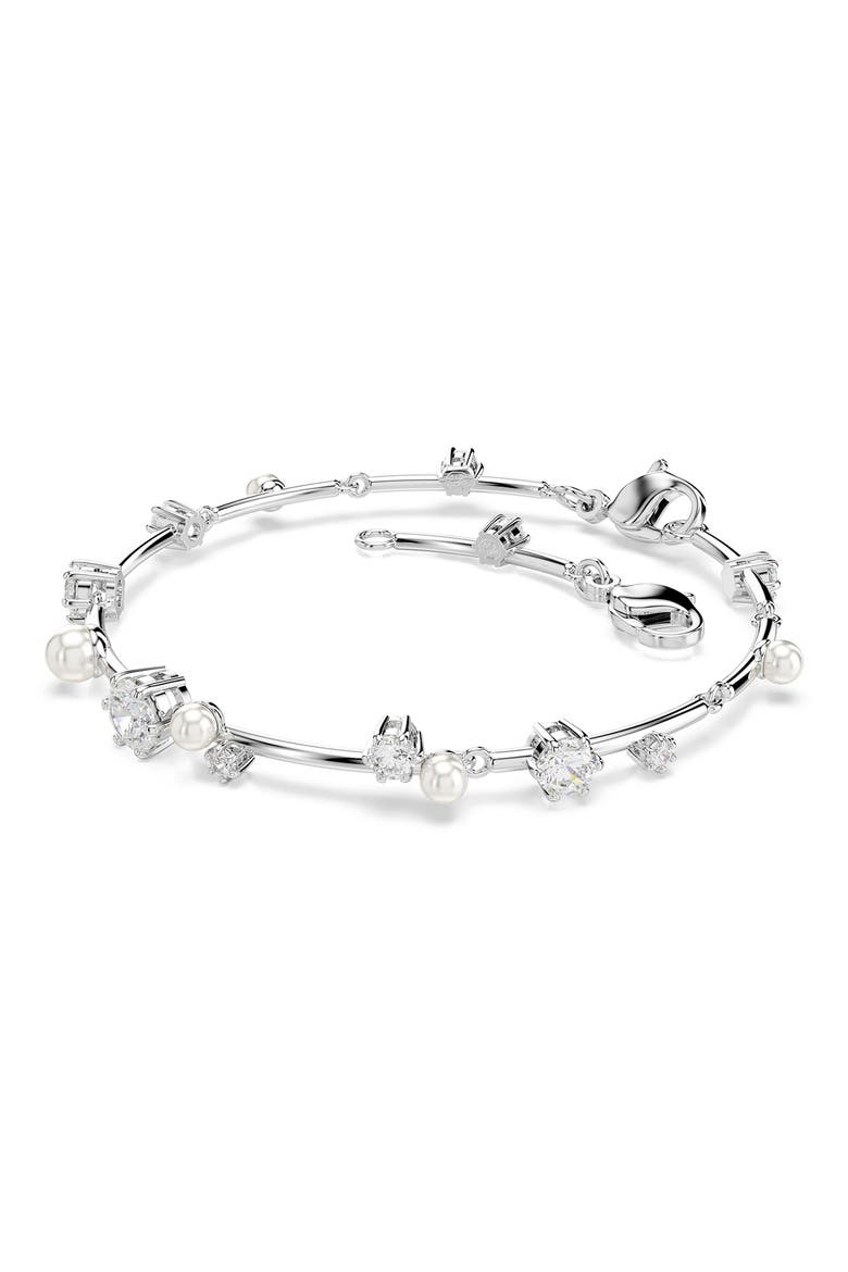 Constella Crystal & Faux Pearl Line Bracelet, Alternate, color, WHITE GOLD