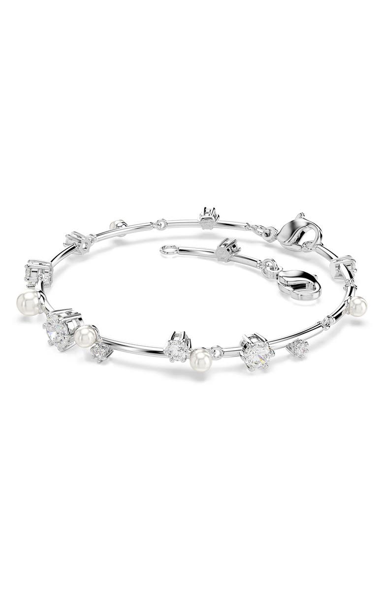 Swarovski Constella Crystal & Faux Pearl Line Bracelet, Alternate, color, White Gold
