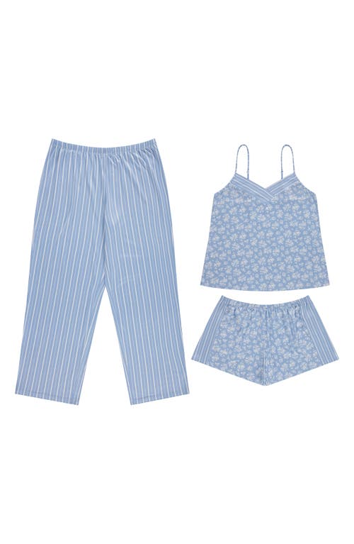 Flora By Flora Nikrooz Amari Camisole, Shorts & Pants 3-piece Pajamas In Blue