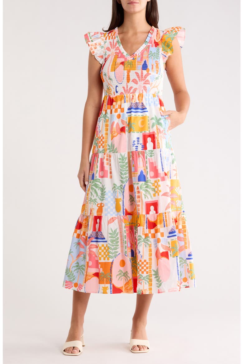 Vesper Sunfire Maxi Dress, Main, color, ORANGE-PINK-WHITE