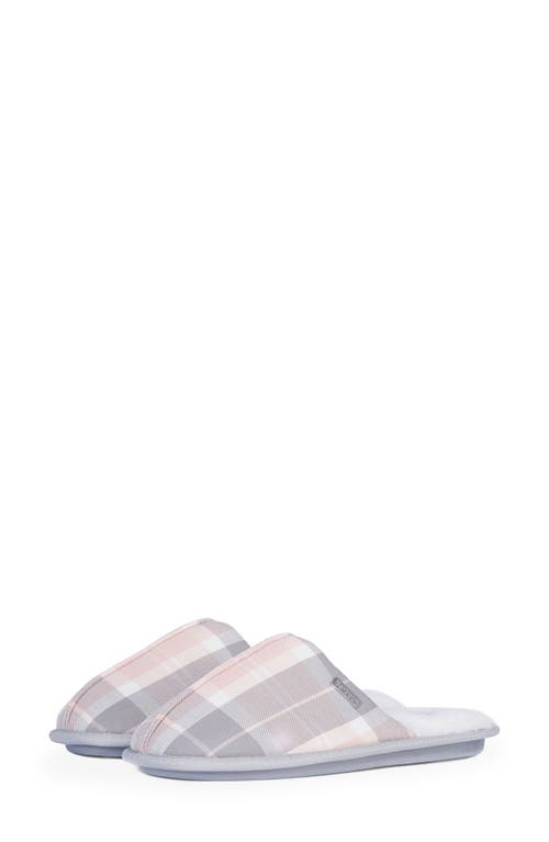 Barbour Maddie Faux Fur Lined Mule Slipper In Recycled Pink/grey Tartan
