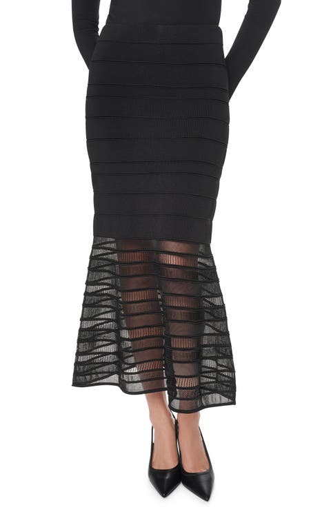Ladder Lace Mesh Midi Sweater Skirt