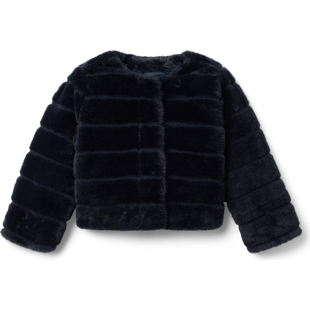 Janie And Jack Channel Faux Fur Jacket In Black