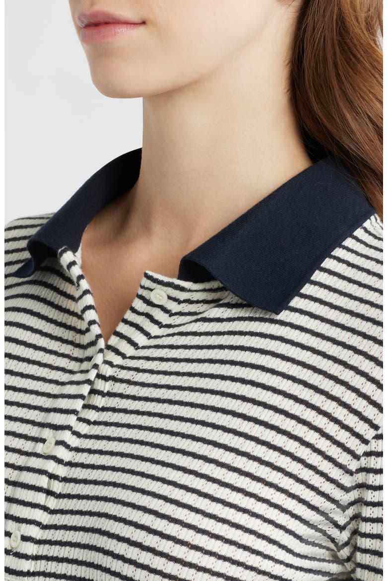 Stripe Crop Pointelle Polo, Alternate, color, NAVY MULTI