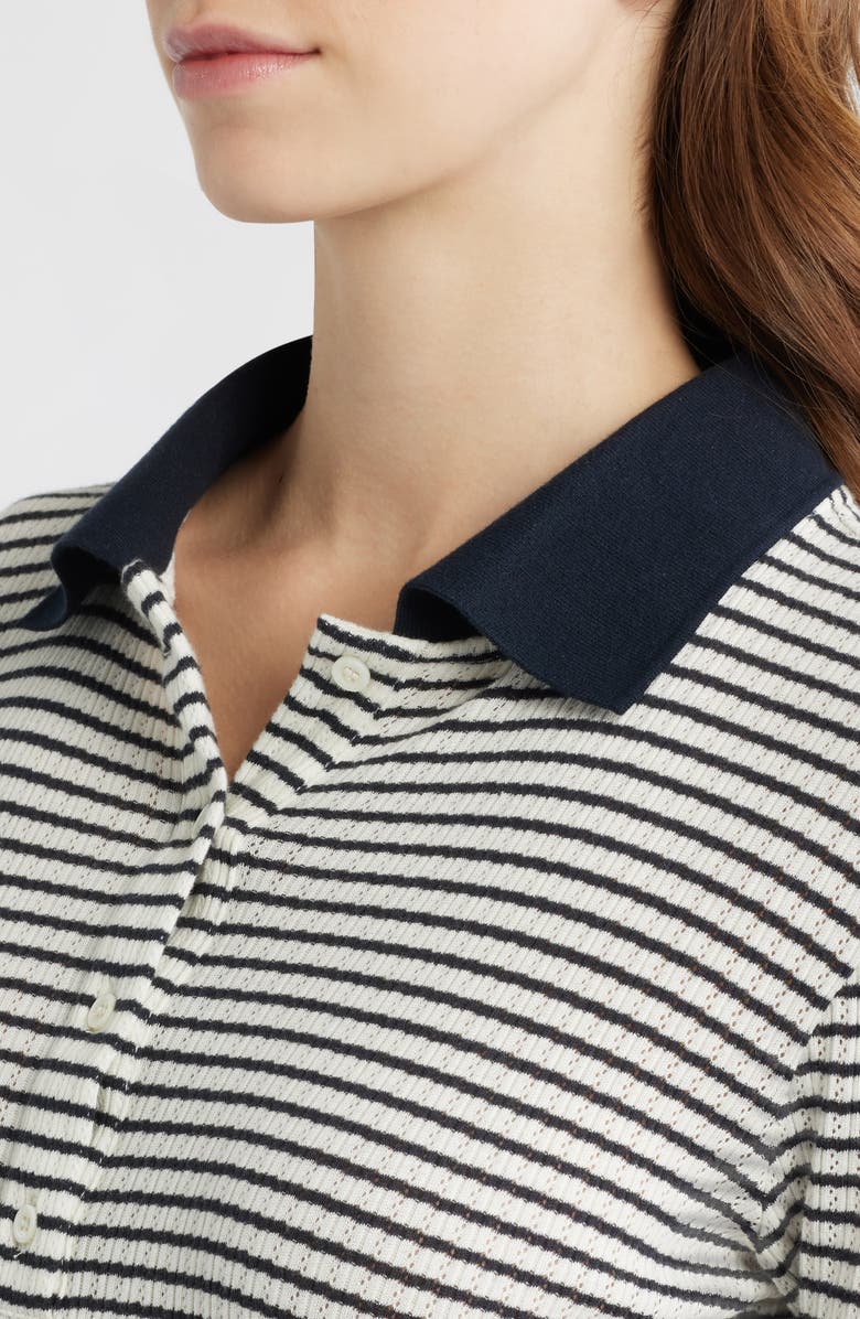 FRAME Stripe Crop Pointelle Polo, Alternate, color, Navy Multi