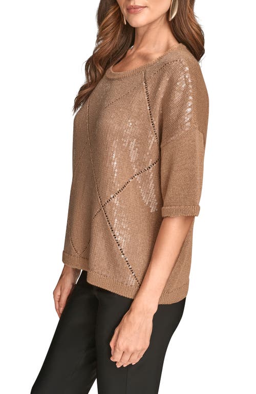 Donna Karan New York Short Sleeve Sequin Sweater In Animal Print