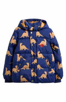 Mini Rodini Kids' Dinos Water Repellent Hooded Puffer Jacket