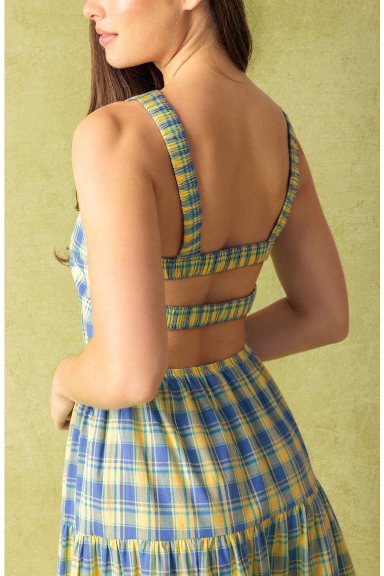 Plaid Tiered Cotton Midi Dress, Alternate, color, YELLOW BLUE
