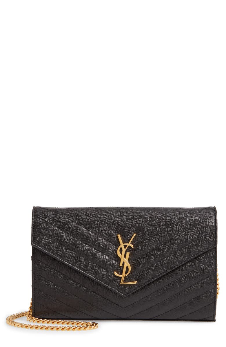 Saint Laurent Cassandre Matelassé Leather Wallet on a Chain, Alternate, color,