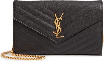 Saint Laurent Cassandre Matelassé Leather Wallet on a Chain