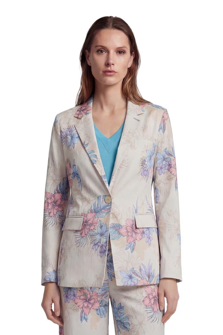 Exotic Floral Womens Tailored Blazer, Main, color, EXOTIC FLORAL NEUTRAL