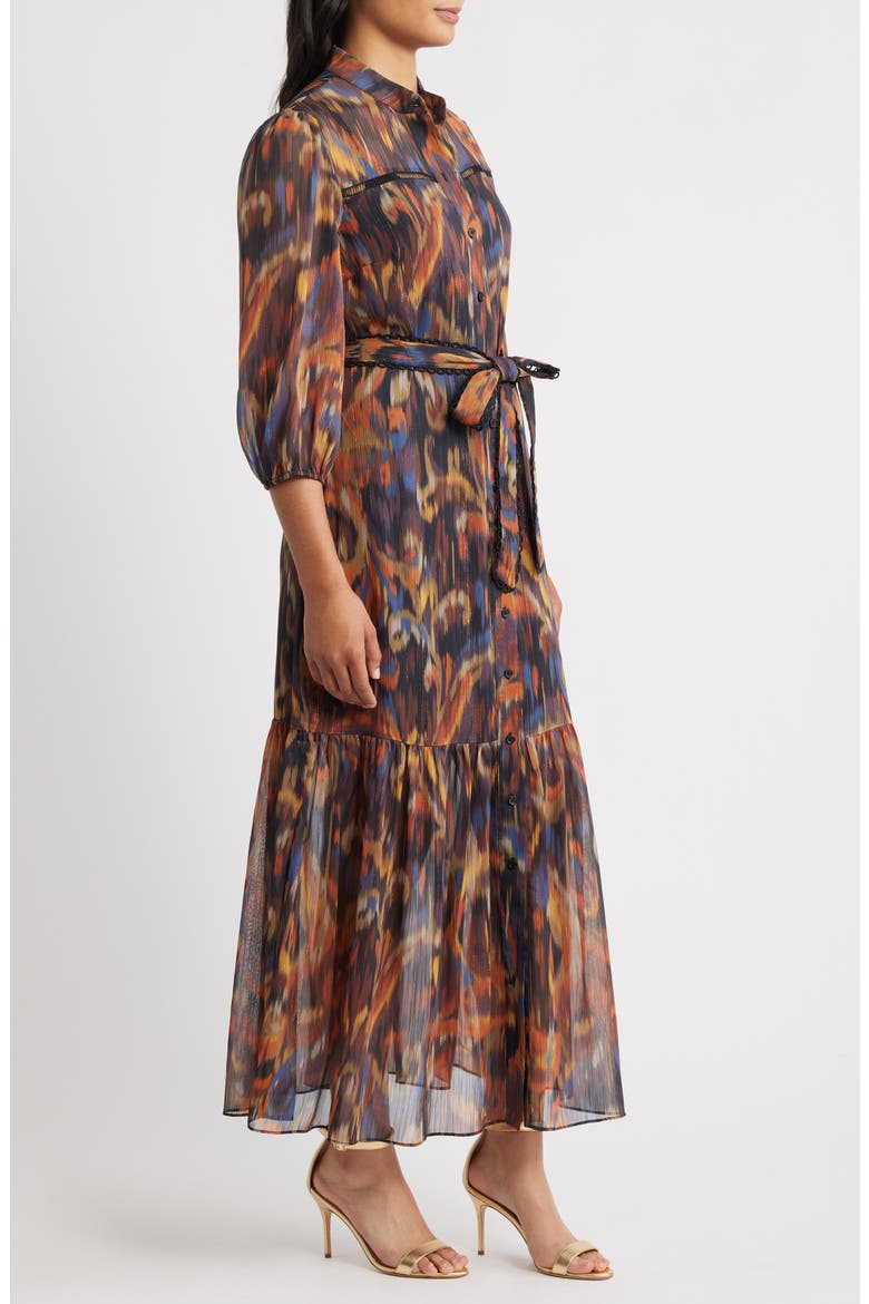 Metalllic Abstract Print Maxi Dress, Alternate, color, ORANGE MULTI
