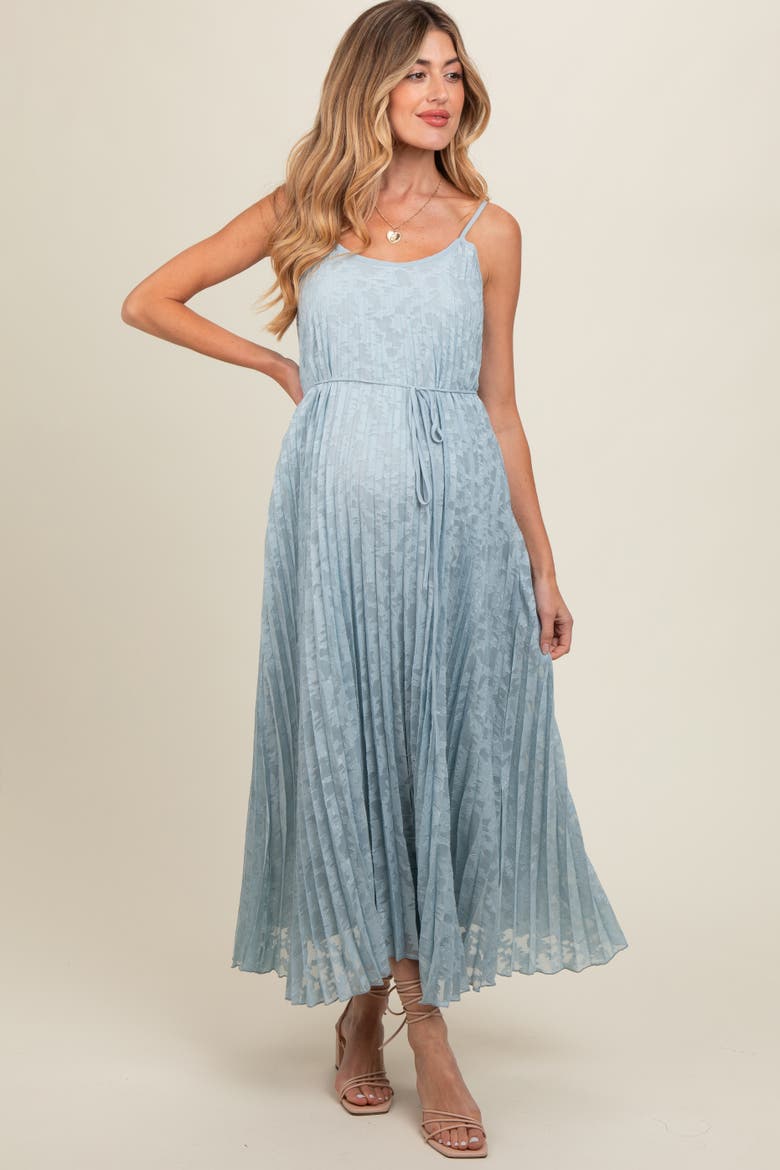 Floral Pleated Maxi Dress, Main, color, Light Blue