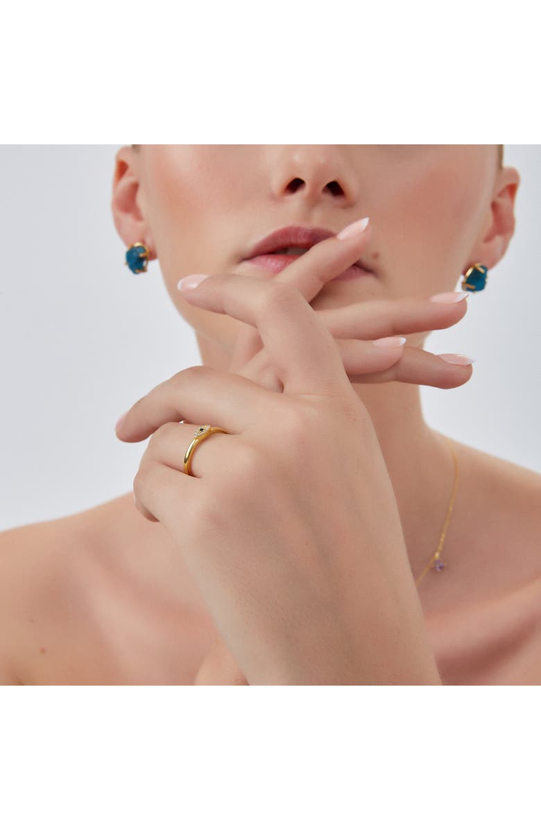 Spero London Eye Sterling Silver Adjustable Stacking Ring Evil Eye, Alternate, color, Gold