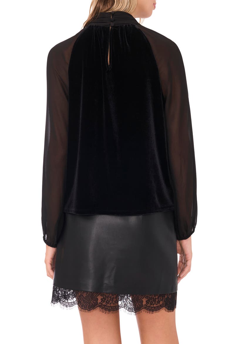 Sheer Sleeve Velvet Top, Alternate, color, RICH BLACK