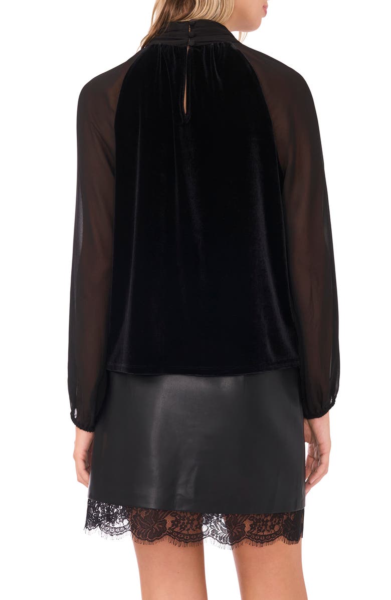 Vince Camuto Sheer Sleeve Velvet Top, Alternate, color, Rich Black