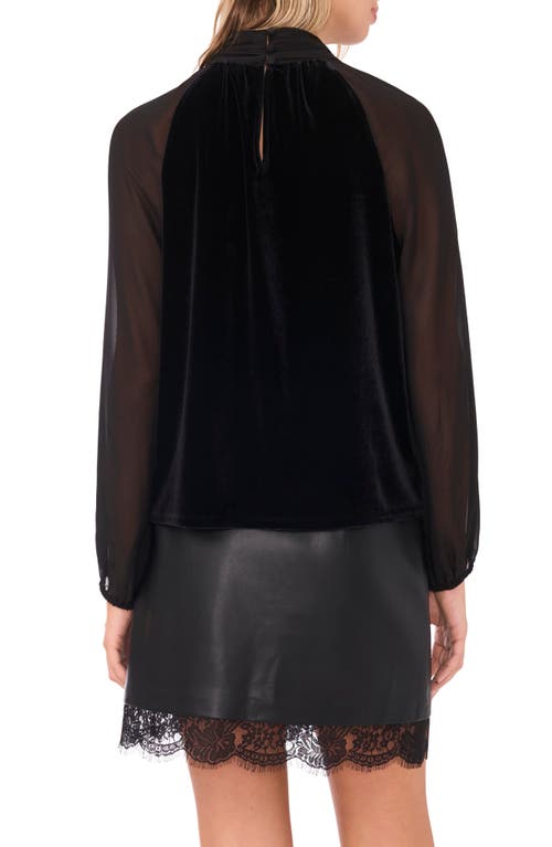 Vince Camuto Sheer Sleeve Velvet Top In Black