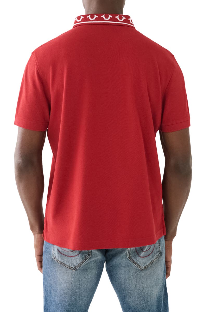 True Religion Brand Jeans Logo Collar Cotton Polo, Alternate, color, Red Dahlia