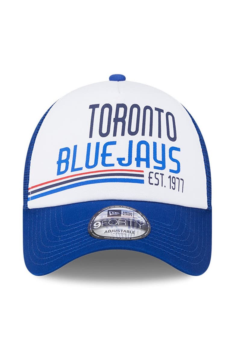 New Era Men's New Era White/Royal Toronto Blue Jays Stacked A-Frame Trucker 9FORTY Adjustable Hat, Alternate, color, 