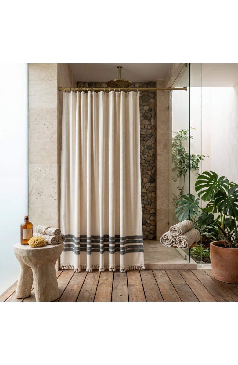 Olive & Linen Costa Turkish Cotton Shower Curtain, Alternate, color, Black